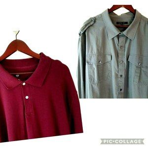 Men's 4XL LS Shirts Synrgy & HB Green button front &  Red pullover Lot of 2